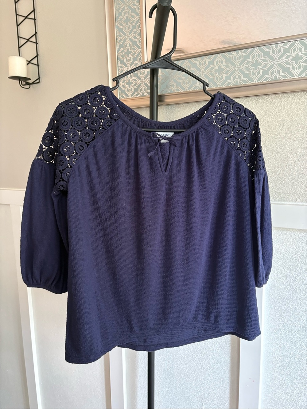 Old Navy Navy Blue Crochet Shoulder Blouse – Women’s XL (14)
